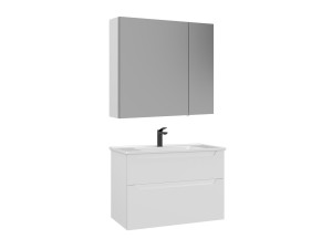 Waschtisch-Set mit Spiegel (2-teilig) „Messina 85 v2“ – 85 x 45 x 55 cm – Mattweiß