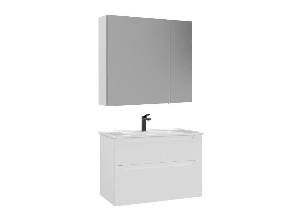 Waschtisch-Set mit Spiegel (2-teilig) „Messina 85 v2“ – 85 x 45 x 55 cm – Mattweiß