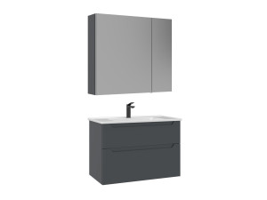 Waschtisch-Set mit Spiegel (2-teilig) „Messina 85 v2“ – 85 x 45 x 55 cm – Anthrazit matt