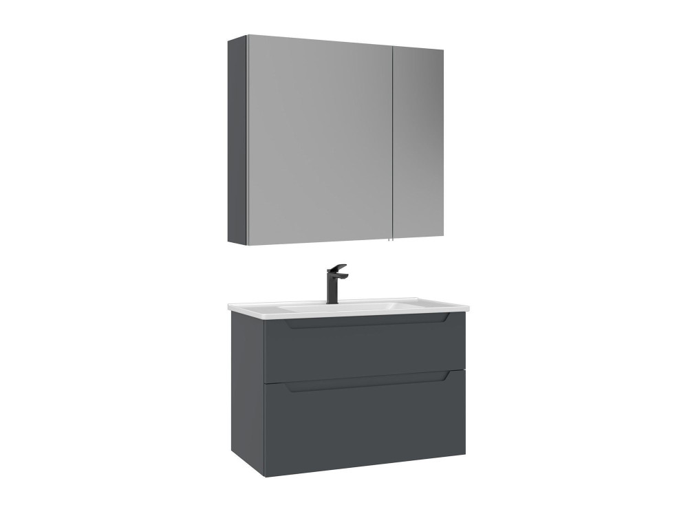 Waschtisch-Set mit Spiegel (2-teilig) „Messina 85 v2“ – 85 x 45 x 55 cm – Anthrazit matt