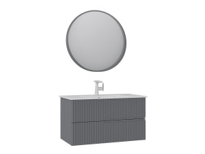 Waschtisch-Set mit Spiegel (2-teilig) „Moonlight 90 v2“ – 91 x 51 x 51 cm – Mattgrau