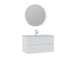Waschtisch-Set mit Spiegel (2-teilig) „Moonlight 90 v2“ – 91 x 51 x 51 cm – Mattweiß