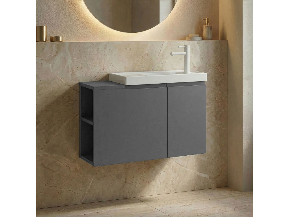 Waschtischunterschrank „Ferla 80“ – 80 x 22 x 45 cm – Mattgrau
