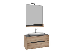 Waschtisch-Set mit Spiegel (2-teilig) „Galia 100 v2“ – 100 x 50 x 50 cm – Eiche