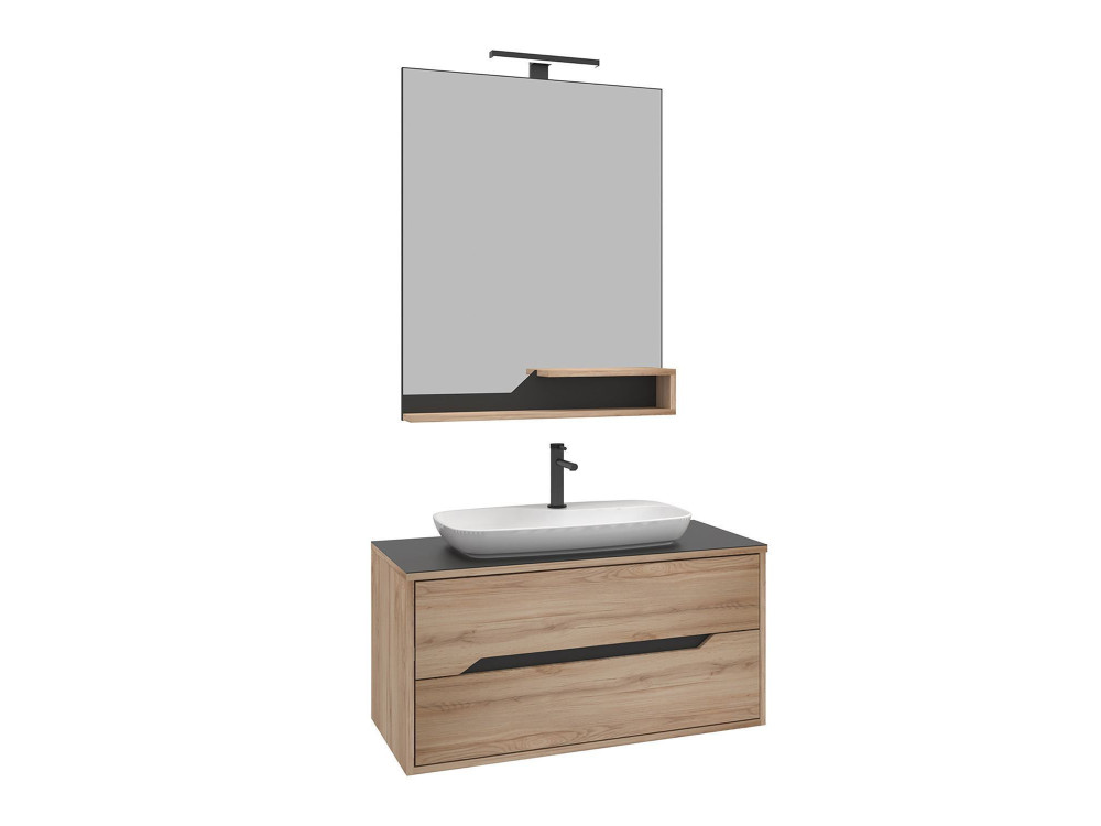 Waschtisch-Set mit Spiegel (2-teilig) „Galia 100 v2“ – 100 x 50 x 50 cm – Eiche