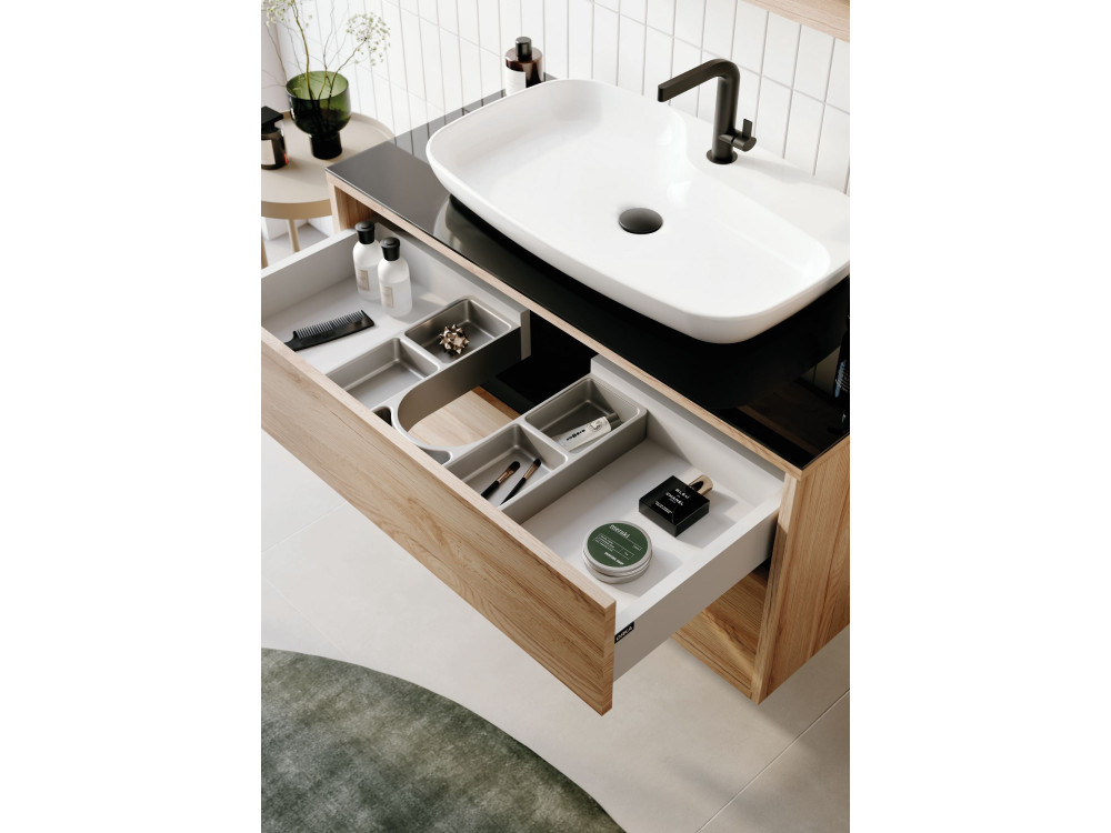 Waschtisch-Set mit Spiegel (2-teilig) „Galia 100 v2“ – 100 x 50 x 50 cm – Eiche