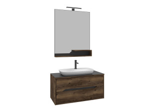 Waschtisch-Set mit Spiegel (2-teilig) „Galia 100 v2“ – 100 x 50 x 50 cm – Walnuss