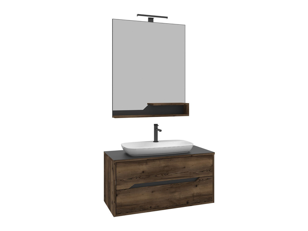 Waschtisch-Set mit Spiegel (2-teilig) „Galia 100 v2“ – 100 x 50 x 50 cm – Walnuss