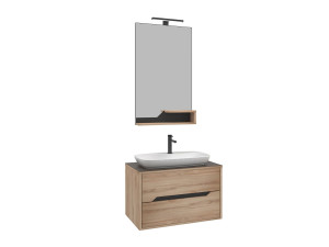 Waschtisch-Set mit Spiegel (2-teilig) „Galia 80 v2“ – 100 x 50 x 50 cm – Eiche