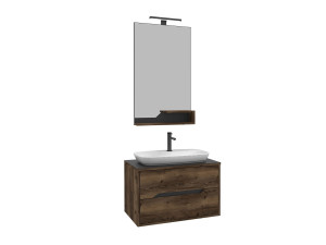 Waschtisch-Set mit Spiegel (2-teilig) „Galia 80 v2“ – 100 x 50 x 50 cm – Walnuss
