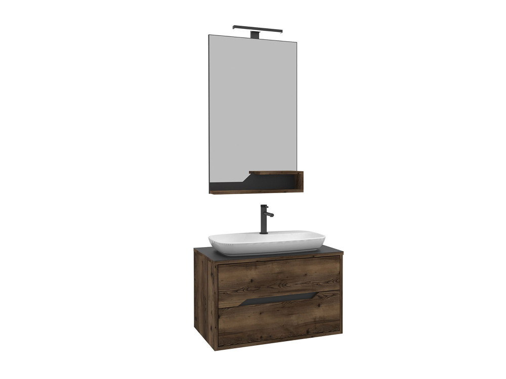 Waschtisch-Set mit Spiegel (2-teilig) „Galia 80 v2“ – 100 x 50 x 50 cm – Walnuss