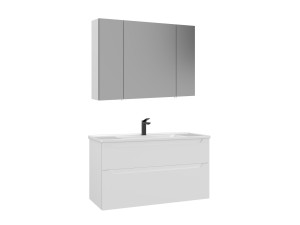 Waschtisch-Set mit Spiegel (2-teilig) „Messina 100 v2“ – 100 x 45 x 55 cm – Mattweiß