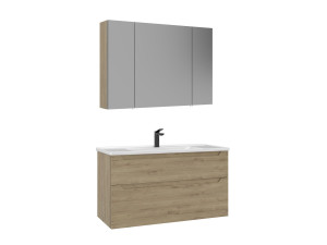 Waschtisch-Set mit Spiegel (2-teilig) „Messina 100 v2“ – 100 x 45 x 55 cm – Eiche