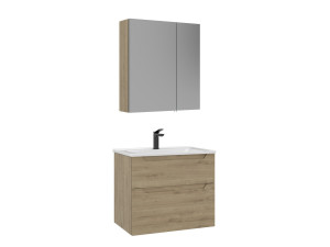 Waschtisch-Set mit Spiegel (2-teilig) „Messina 65 v2“ – 65 x 45 x 55 cm – Eiche