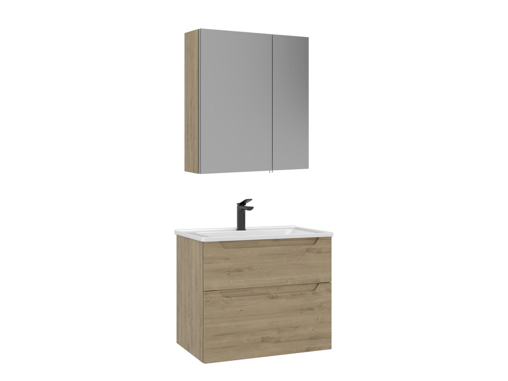 Waschtisch-Set mit Spiegel (2-teilig) „Messina 65 v2“ – 65 x 45 x 55 cm – Eiche