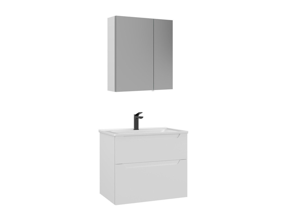 Waschtisch-Set mit Spiegel (2-teilig) „Messina 65 v2“ – 65 x 45 x 55 cm – Mattweiß