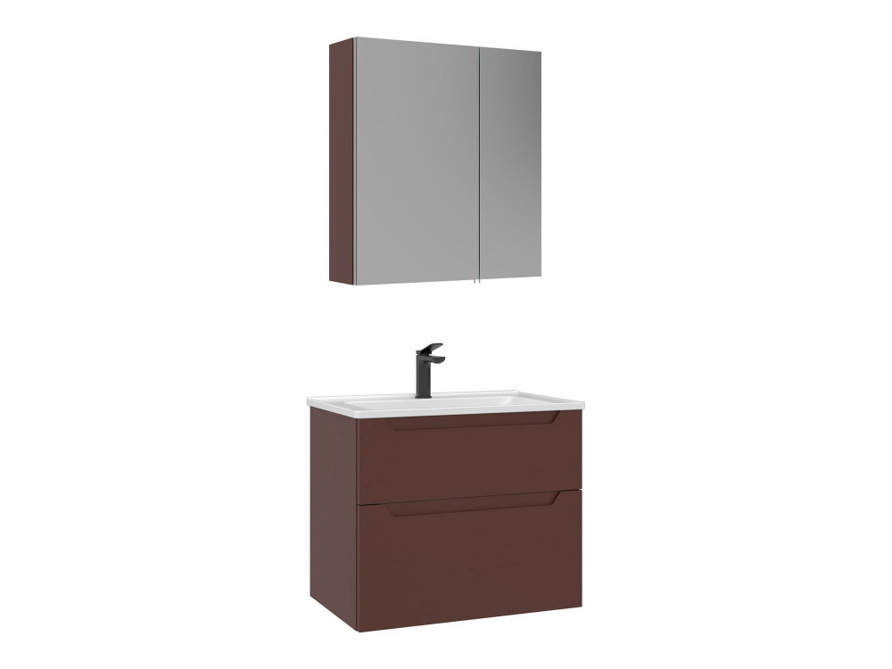 Waschtisch-Set mit Spiegel (2-teilig) „Messina 65 v2“ – 65 x 45 x 55 cm – Mattrot