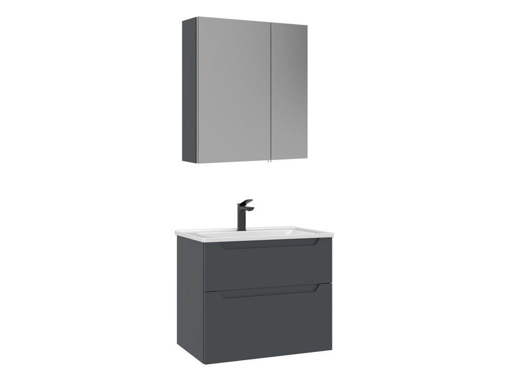 Waschtisch-Set mit Spiegel (2-teilig) „Messina 65 v2“ – 65 x 45 x 55 cm – Anthrazit matt