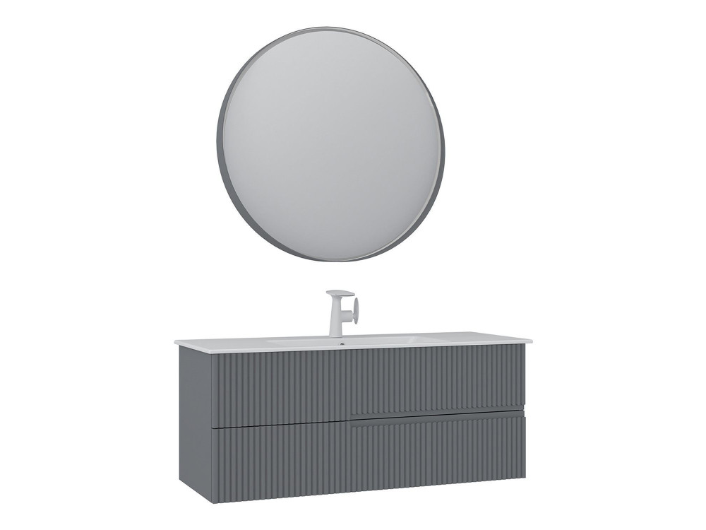 Waschtisch-Set mit Spiegel (2-teilig) „Moonlight 120 v2“ – 121 x 51 x 51 cm – Mattgrau