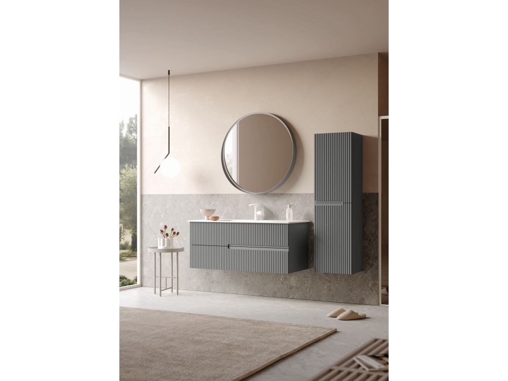 Waschtisch-Set mit Spiegel (2-teilig) „Moonlight 120 v2“ – 121 x 51 x 51 cm – Mattgrau