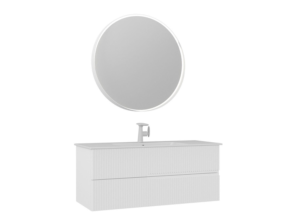 Waschtisch-Set mit Spiegel (2-teilig) „Moonlight 120 v2“ – 121 x 51 x 51 cm – Mattweiß