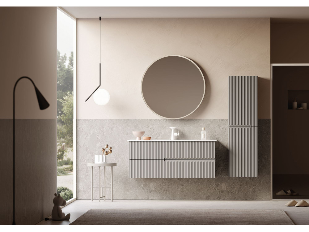 Waschtisch-Set mit Spiegel (2-teilig) „Moonlight 120 v2“ – 121 x 51 x 51 cm – Matt Mink