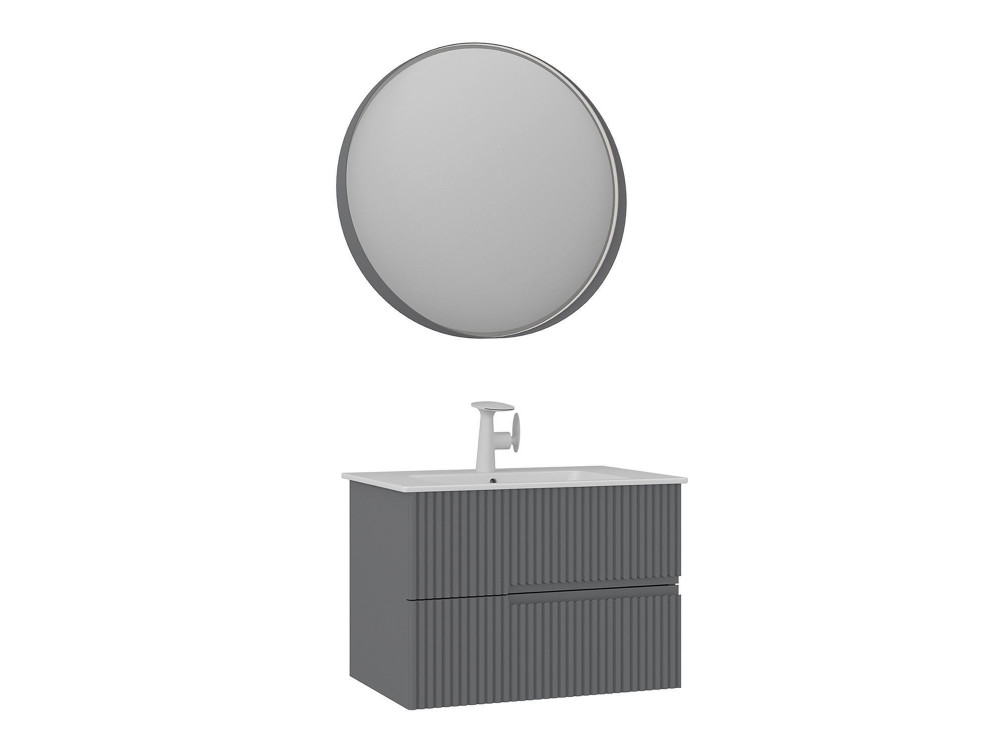 Waschtisch-Set mit Spiegel (2-teilig) „Moonlight 70 v2“ – 71 x 51 x 51 cm – Mattgrau