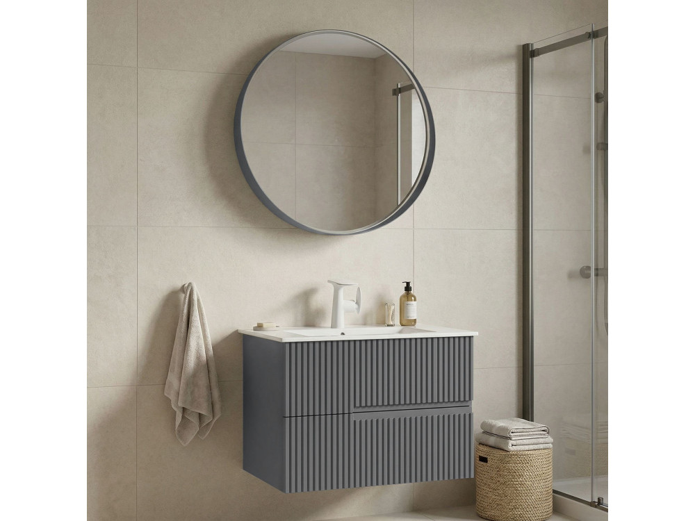 Waschtisch-Set mit Spiegel (2-teilig) „Moonlight 70 v2“ – 71 x 51 x 51 cm – Mattgrau