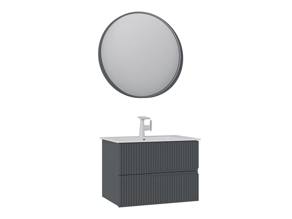 Waschtisch-Set mit Spiegel (2-teilig) „Moonlight 70 v2“ – 71 x 51 x 51 cm – Anthrazit matt