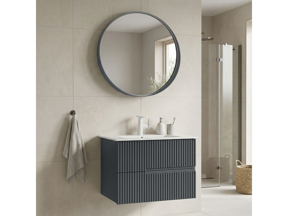 Waschtisch-Set mit Spiegel (2-teilig) „Moonlight 70 v2“ – 71 x 51 x 51 cm – Anthrazit matt