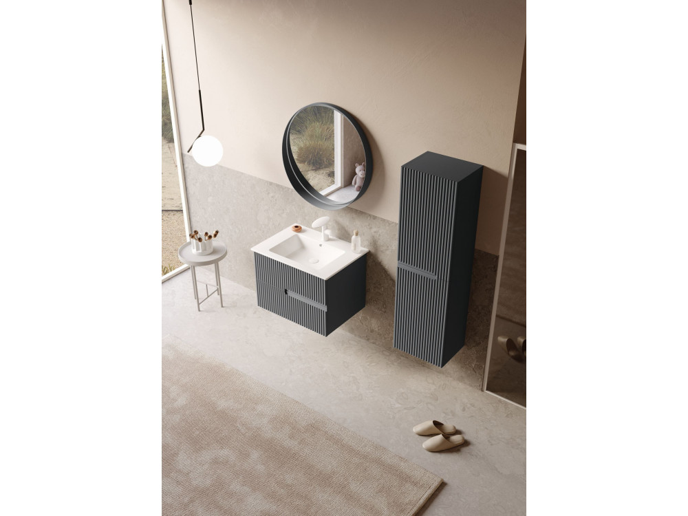 Waschtisch-Set mit Spiegel (2-teilig) „Moonlight 70 v2“ – 71 x 51 x 51 cm – Anthrazit matt