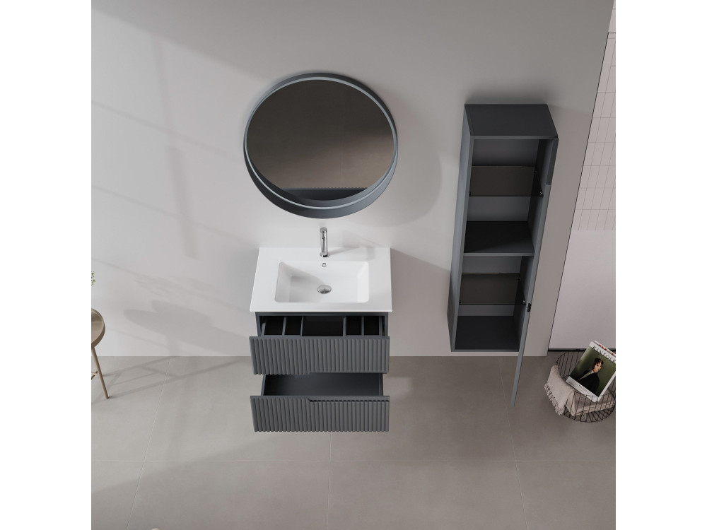 Waschtisch-Set mit Spiegel (2-teilig) „Moonlight 70 v2“ – 71 x 51 x 51 cm – Anthrazit matt