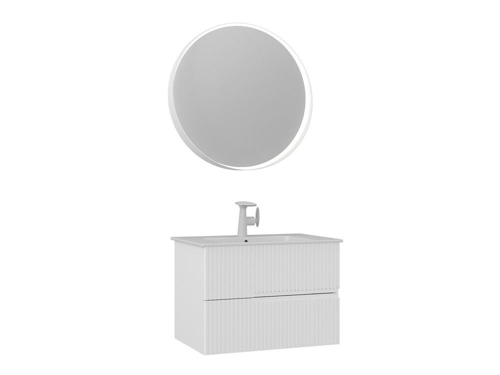 Waschtisch-Set mit Spiegel (2-teilig) „Moonlight 70 v2“ – 71 x 51 x 51 cm – Mattweiß