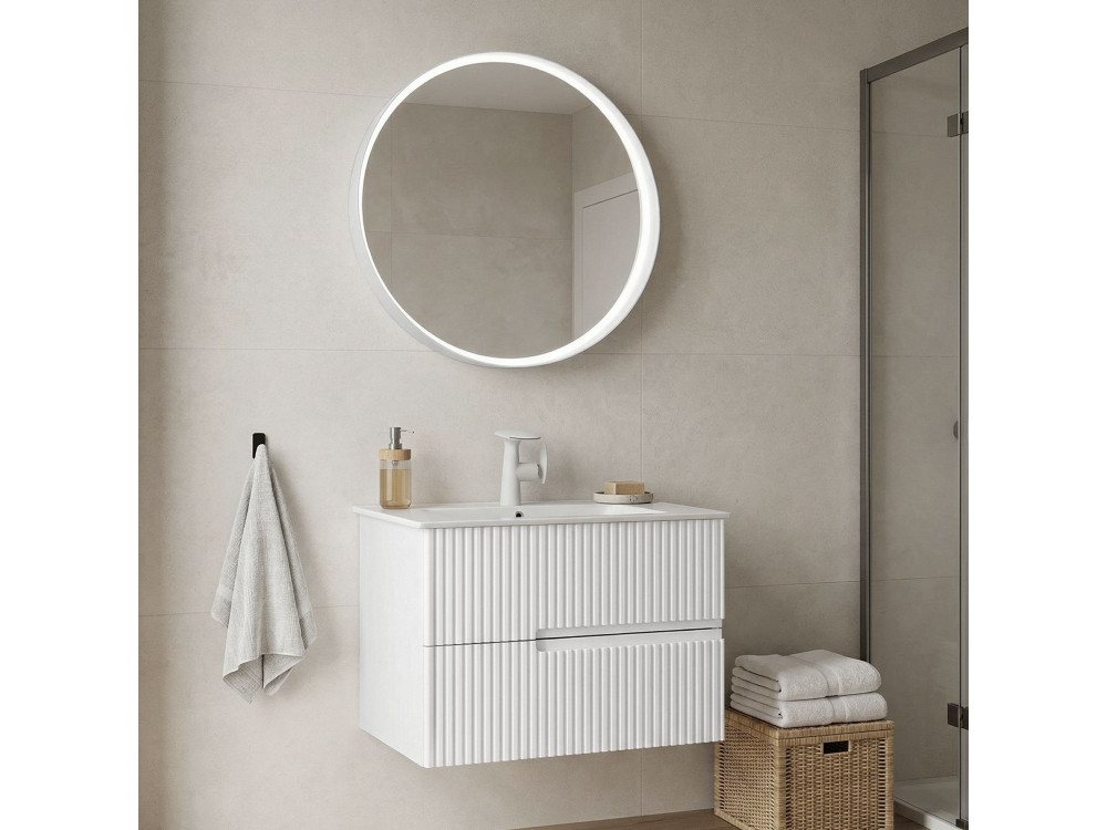 Waschtisch-Set mit Spiegel (2-teilig) „Moonlight 70 v2“ – 71 x 51 x 51 cm – Mattweiß