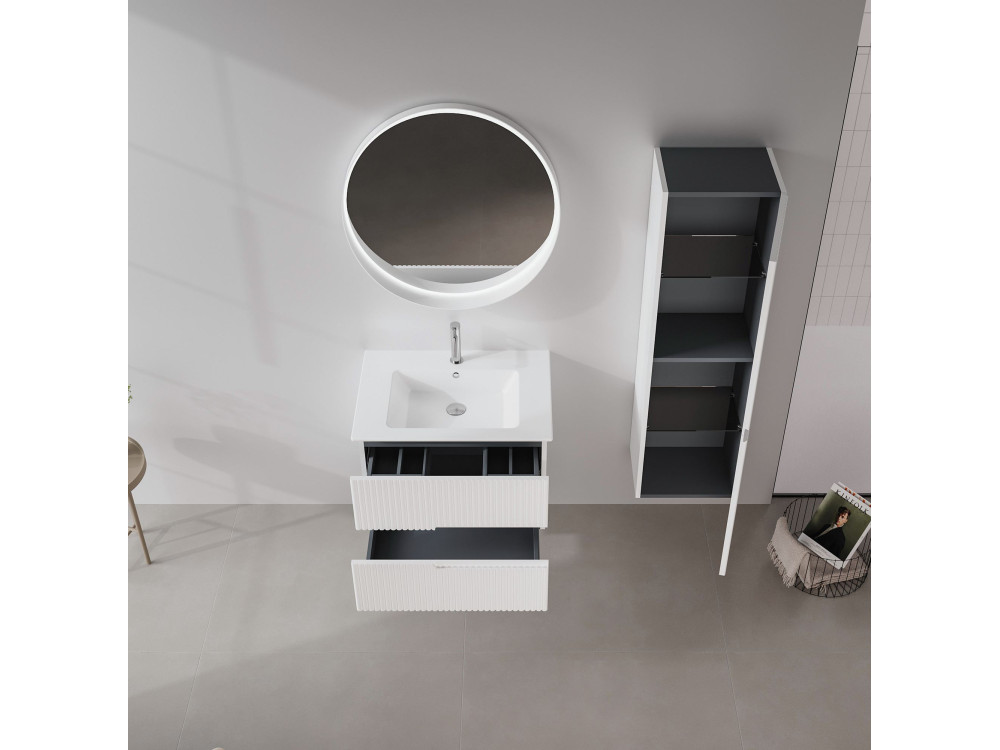 Waschtisch-Set mit Spiegel (2-teilig) „Moonlight 70 v2“ – 71 x 51 x 51 cm – Mattweiß