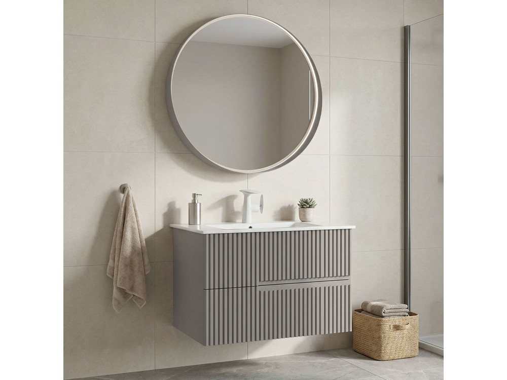 Waschtisch-Set mit Spiegel (2-teilig) „Moonlight 70 v2“ – 71 x 51 x 51 cm – Matt Mink