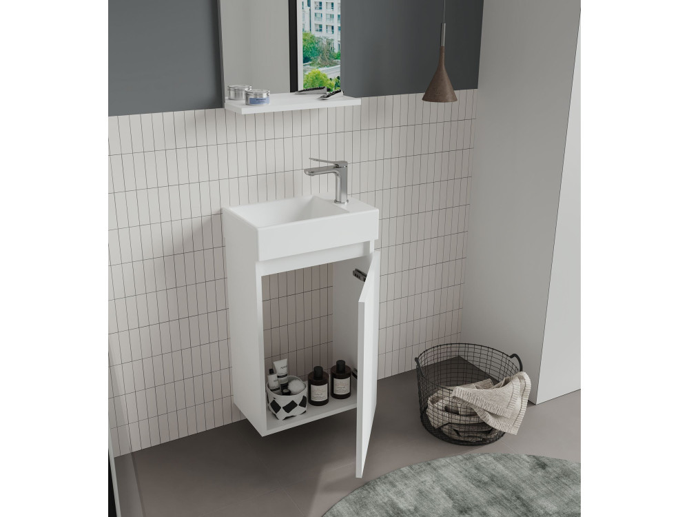 Waschtisch-Set mit Spiegel (2-teilig) „Conza 45“ – 45 x 26 x 75 cm – Weiß