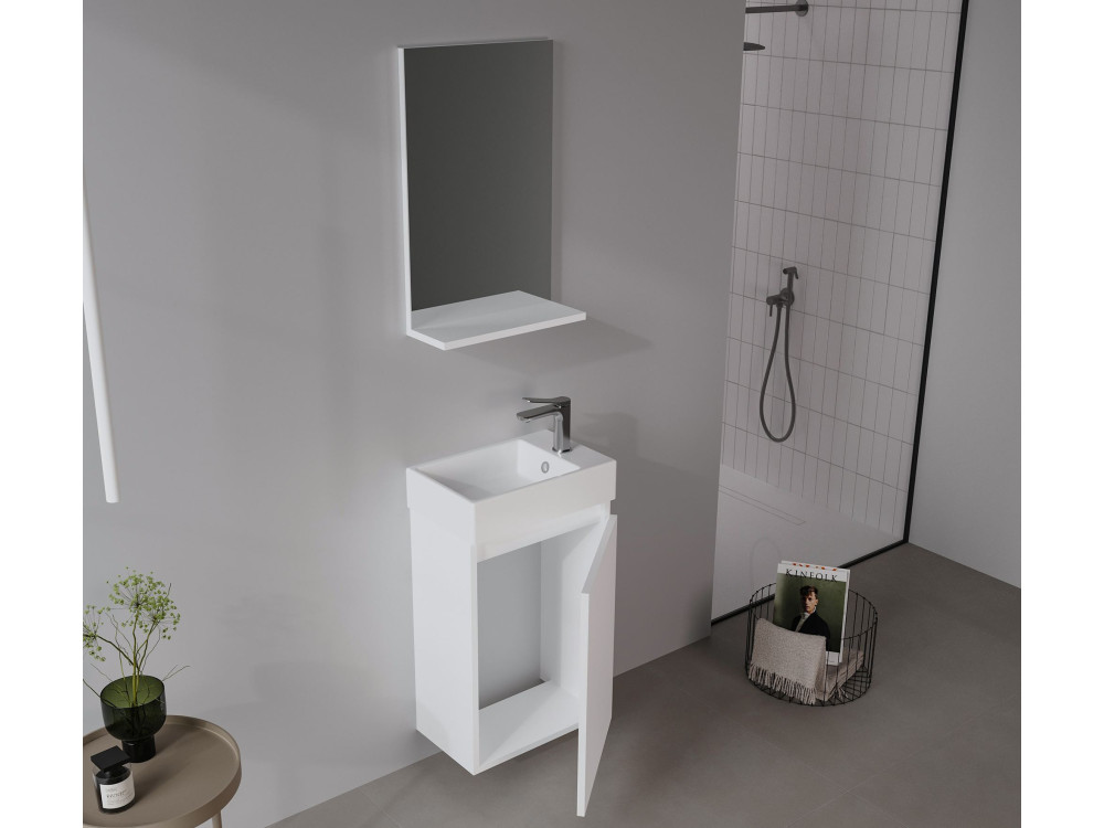 Waschtisch-Set mit Spiegel (2-teilig) „Conza 45“ – 45 x 26 x 75 cm – Weiß