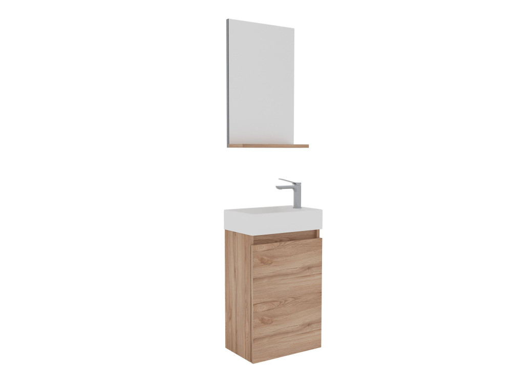 Waschtisch-Set mit Spiegel (2-teilig) „Conza 45“ – 45 x 26 x 75 cm – Eiche