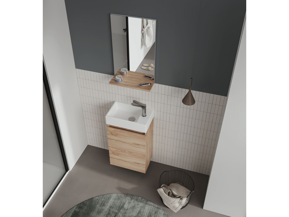 Waschtisch-Set mit Spiegel (2-teilig) „Conza 45“ – 45 x 26 x 75 cm – Eiche