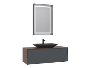 Waschtisch-Set mit Spiegel (2-teilig) „Craft 120“ – 120 x 50 x 40 cm – Walnuss / Anthrazit