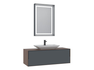 Waschtisch-Set mit Spiegel (2-teilig) „Craft 120“ – 120 x 50 x 40 cm – Walnuss / Anthrazit / Weiß