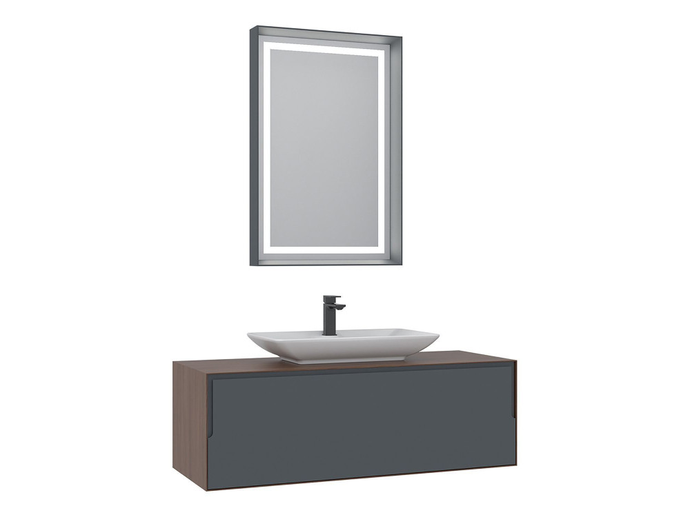 Waschtisch-Set mit Spiegel (2-teilig) „Craft 120“ – 120 x 50 x 40 cm – Walnuss / Anthrazit / Weiß