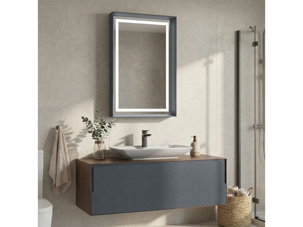 Waschtisch-Set mit Spiegel (2-teilig) „Craft 120“ – 120 x 50 x 40 cm – Walnuss / Anthrazit / Weiß