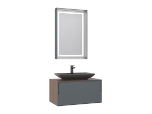 Waschtisch-Set mit Spiegel (2-teilig) „Craft 80“ – 60 x 50 x 40 cm – Walnuss / Anthrazit