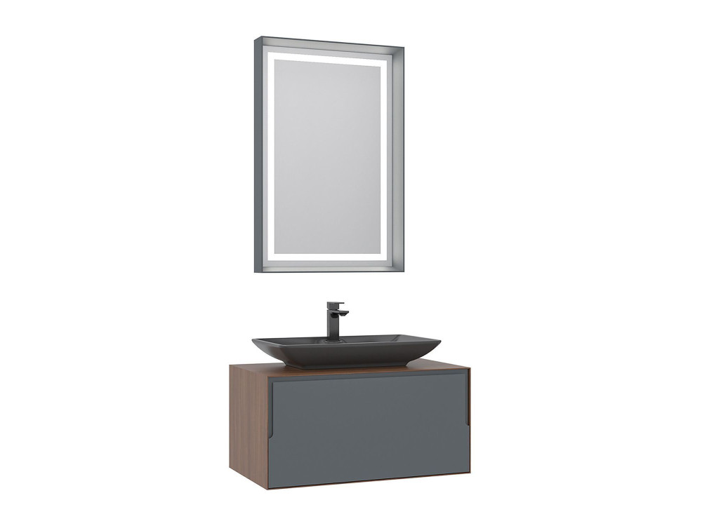 Waschtisch-Set mit Spiegel (2-teilig) „Craft 80“ – 60 x 50 x 40 cm – Walnuss / Anthrazit