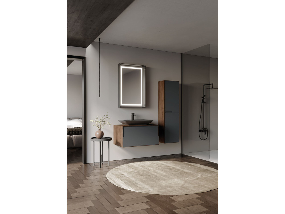 Waschtisch-Set mit Spiegel (2-teilig) „Craft 80“ – 60 x 50 x 40 cm – Walnuss / Anthrazit