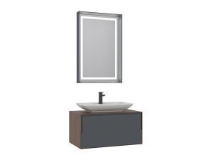 Waschtisch-Set mit Spiegel (2-teilig) „Craft 80“ – 60 x 50 x 40 cm – Walnuss / Anthrazit / Weiß