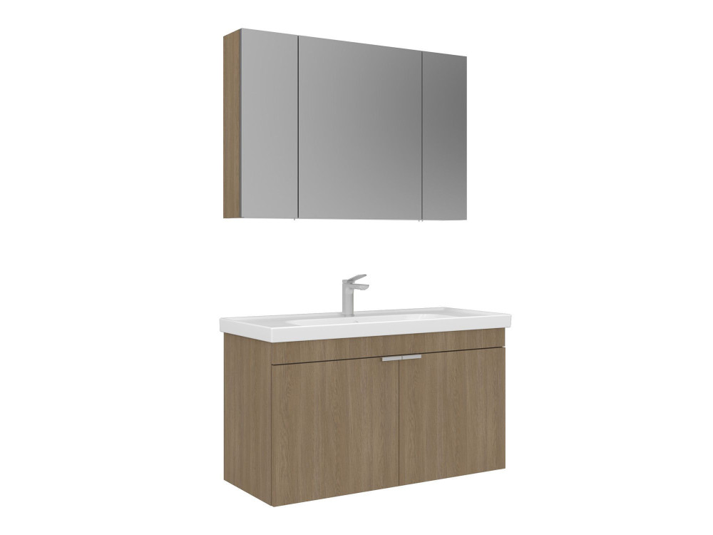 Waschtisch-Set mit Spiegel (2-teilig) „Desna 100“ – 100 x 45 x 58 cm – Eiche