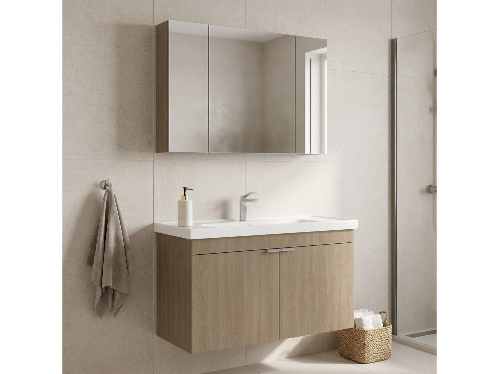 Waschtisch-Set mit Spiegel (2-teilig) „Desna 100“ – 100 x 45 x 58 cm – Eiche